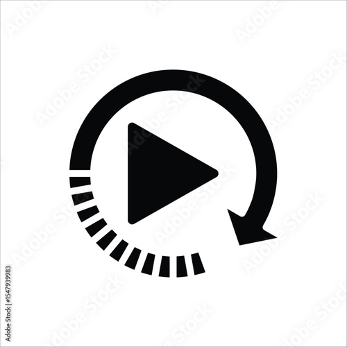Replay icon. Replay video button symbol. Replay video button icon for web design. Isolated on white background.