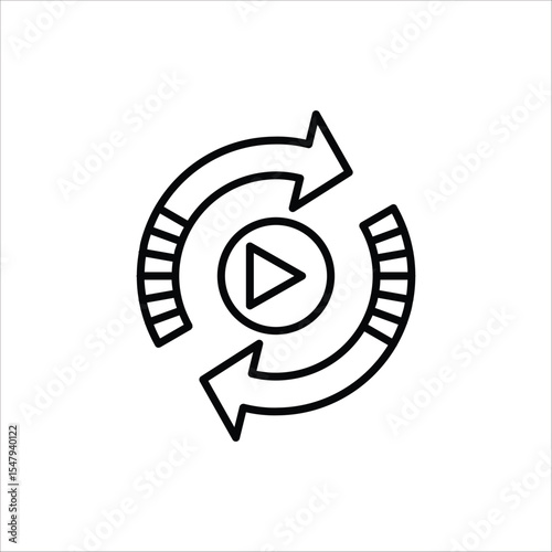 Replay icon. Replay video button symbol. Replay video button icon for web design. Isolated on white background.