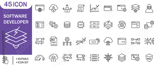 Software Developer Icon Set ,Programming, Coding, Cloud, Data, AI, Security, Web