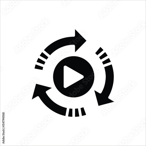 Replay icon. Replay video button symbol. Replay video button icon for web design. Isolated on white background.