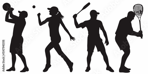 Silhouette sports figures playing volleyball baseball squash tennis activity vector image 100