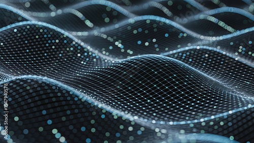 Dynamic Wave Patterns Digital Space 3D Visualization Abstract Environment Close-up View Conceptual Representation of Data Flow