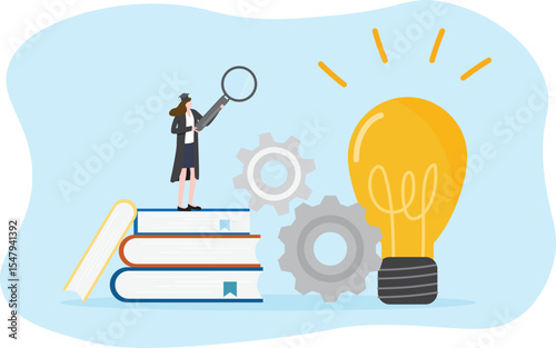 Education and graduation concept. Student Searching study or research, approach knowledge. University diploma E-learning course. Online learning graduation certification illustration flat vector.
