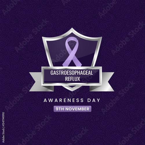 Gastroesophageal reflux awareness month background. Shield design with periwinkle silk ribbon.