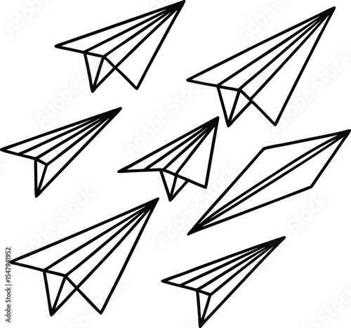 Six Paper Airplanes Arranged with a Dog Illustration Element