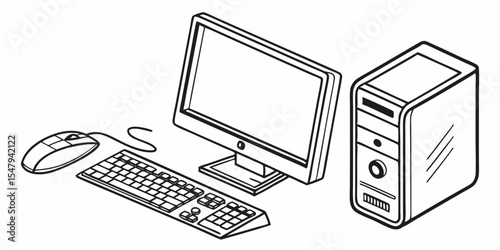 Computer desktop setup with monitor keyboard and mouse for home or office use vector illustration
