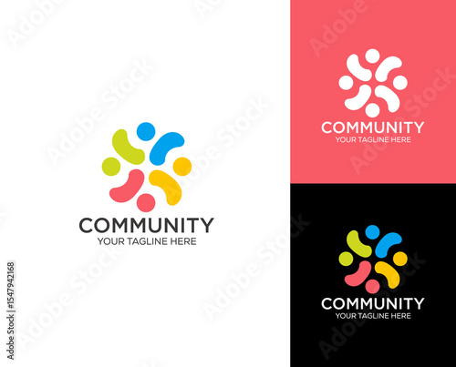 Community unity people team work logo design concept