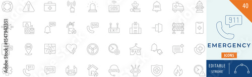 Emergency icon collection set. Editable stroke.