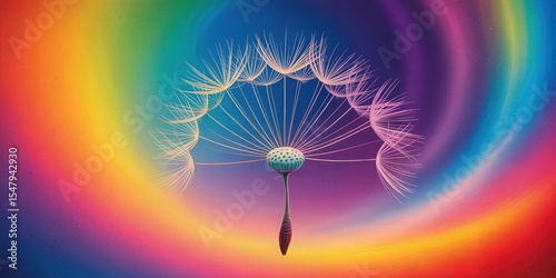 Vibrant Abstract Art Creation Digital Canvas Colorful Dandelion Seeds Rainbow Spectrum Close-up Perspective Aesthetic Inspiration for Modern Design