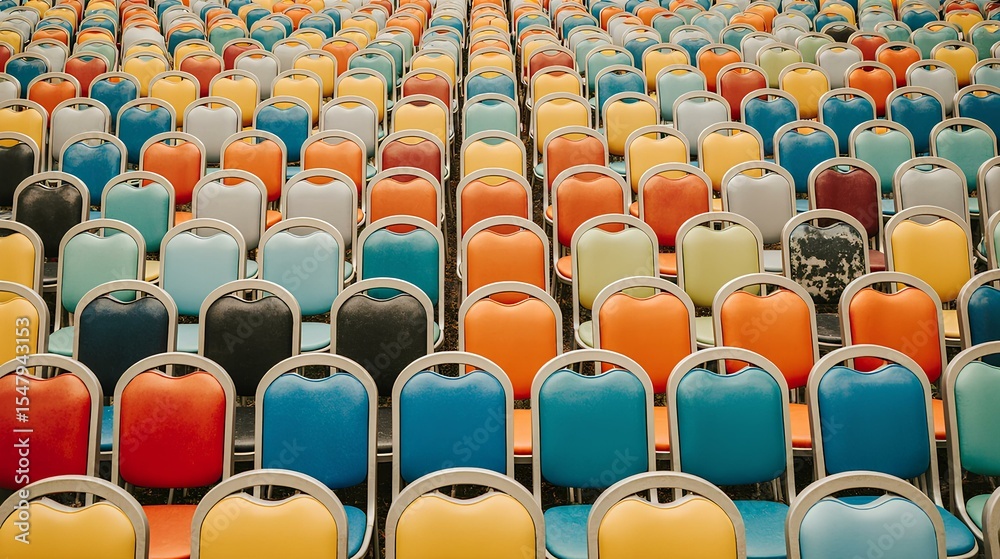 Naklejka premium Rows of colorful chairs ,coloré, chaise, musée, intérieur, provisoire, 