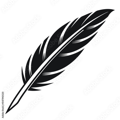 Black quill feather illustration isolated on white background