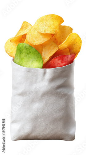 Crispy chips in stylish bag mockup create appealing snack presentation perfect for any occasion
