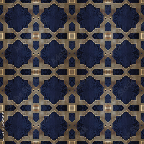 Luxury seamless golden geometric pattern on dark blue velvet background