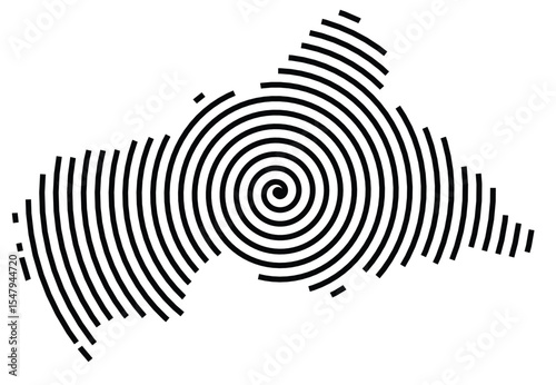 Abstract map of the Central African Republic showing the country with a black spiral line