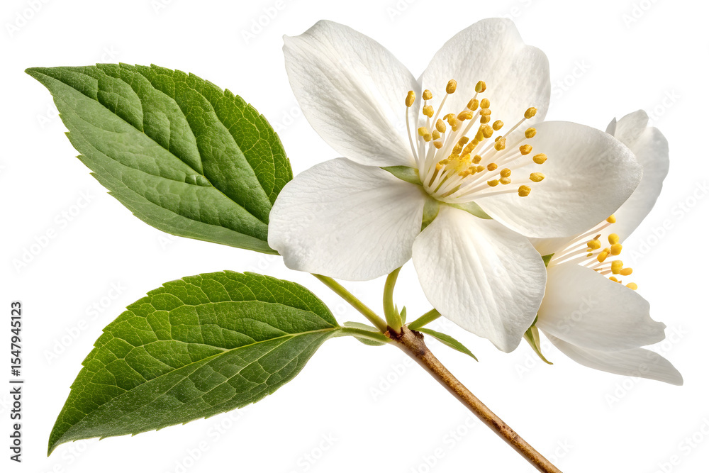 Obraz premium White cherry blossom flower blooming in spring close-up on white background.