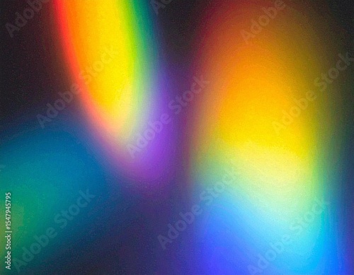 Abstract grainy rainbow crystal light leaks overlay effect with scratches and dust, film grain texture