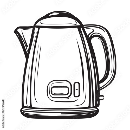 Simple, black and white silhouette of an electric tea kettle  Electric Tea Kettle with Tea Leaves Design, electric kettle Vector black silhouette. with white background, 