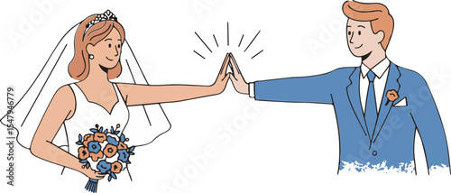 Bride and groom high five modern wedding couple fun partnership