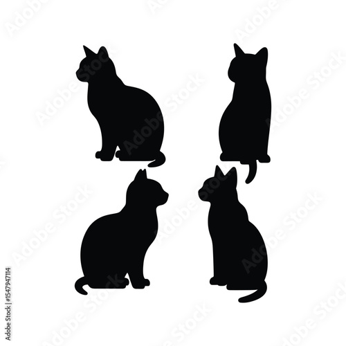 Four black cat silhouettes profile back and side views