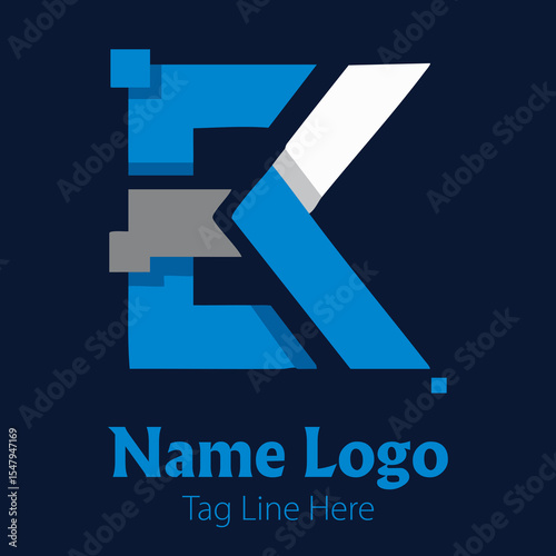 Bold Blue EK Letter Logo