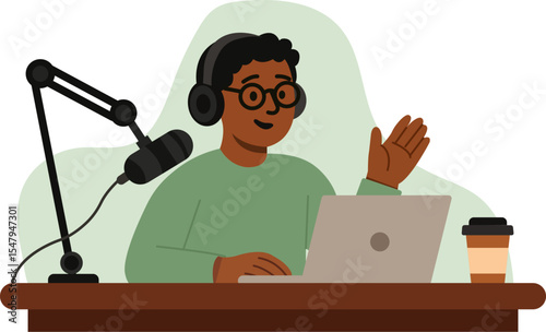 Podcaster or Radio Host Broadcasting illustration