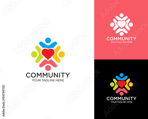 Community unity people team work logo design concept