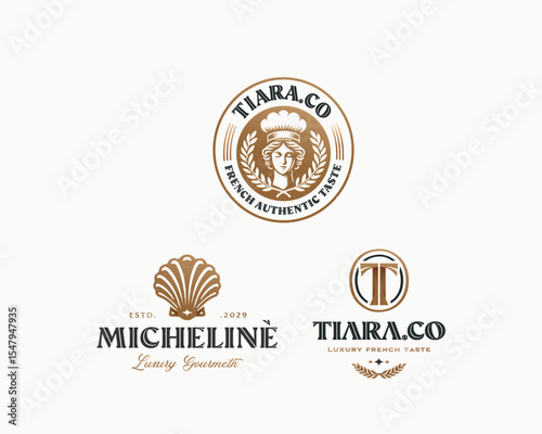Vintage luxury french chef restaurant logo template for gourmet, bar, resto and culinary