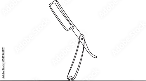 continuous single line drawing of a straight razor with curved handle and blade in elegant black line art on white background