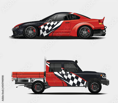 Racing Car and Truck Wrap Designs Two vehicles
