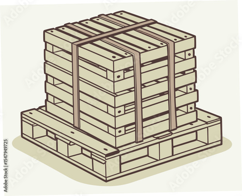 Illustration of stacked wooden pallets for packaging concept, warehouse, loading and transportation