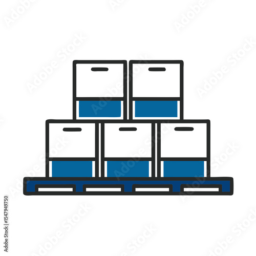 Illustration of stacked boxes on a pallet with blue accents for packaging concept, warehouse, loading and transportation