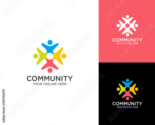Community unity people team work logo design concept