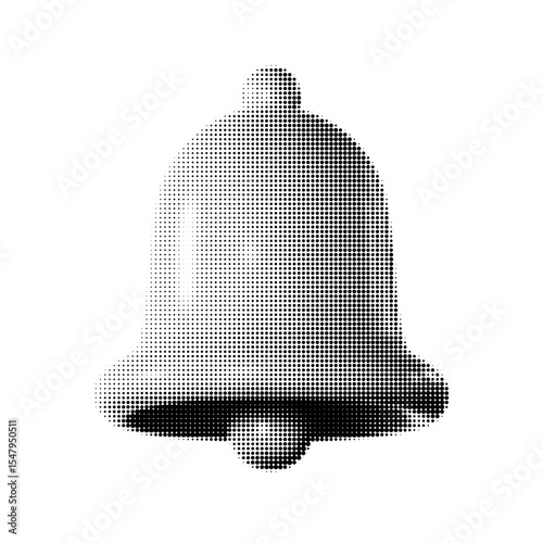 Halftone bell vector illustration, perfect for vintage design projects, alerts, and notifications. Retro style, dotted texture for creative graphic themes. Ideal for marketing and branding.
