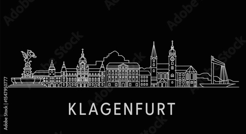 Klagenfurt Austria Skyline with Minimalist Line Art.