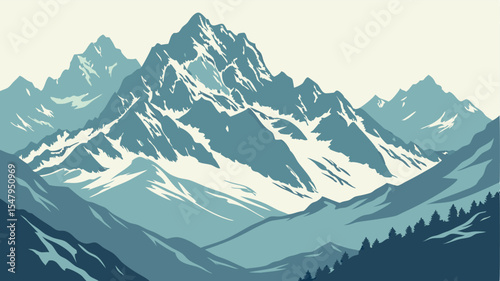 Serene Mountain Landscape Design featuring a Hiker Silhouette perfect for Branding and Logo Designs