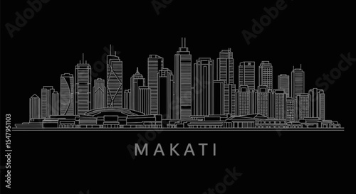 Makati Skyline Minimal Cityscape with Line Art.