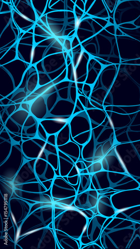 Abstract connected lines illustration. Interconnected network plexus visual modern graphic. Science technology medicine biology background. Dark background light blue color vector