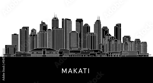 Makati Skyline Vector with Cityscape, and Philippines.