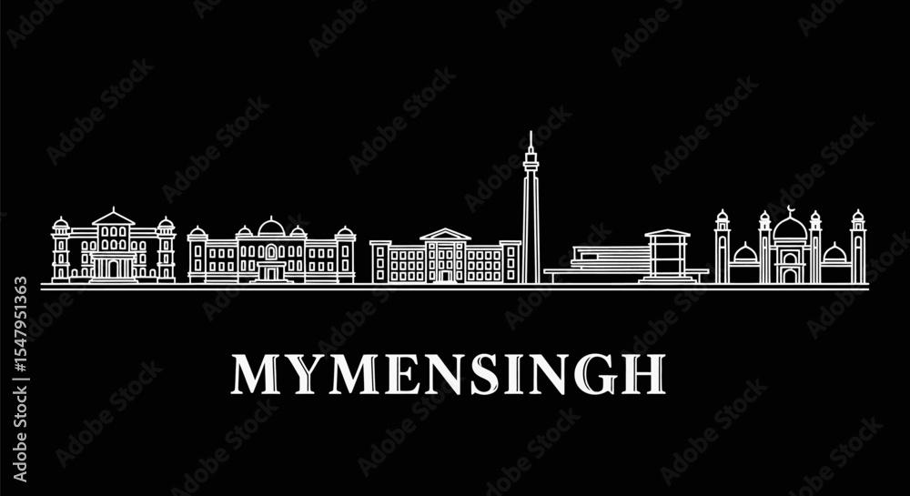 Fototapeta premium Mymensingh Skyline with Bangladesh, Cityscape, and Line art.
