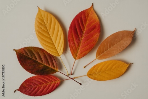 Six Autumn Leaves Flatlay Orange Red Yellow Brown Colors