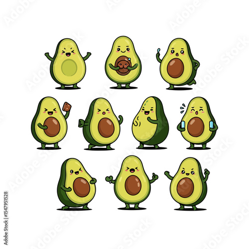 Avocado character set with different expressions