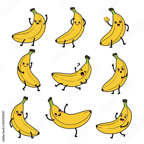 Banana character set fruit food expression