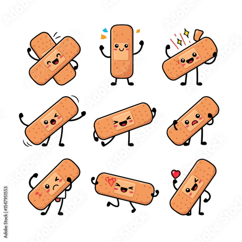 Bandage cartoon characters first aid happy