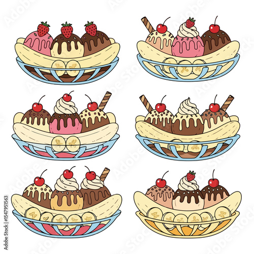 Banana splits dessert ice cream food cartoon