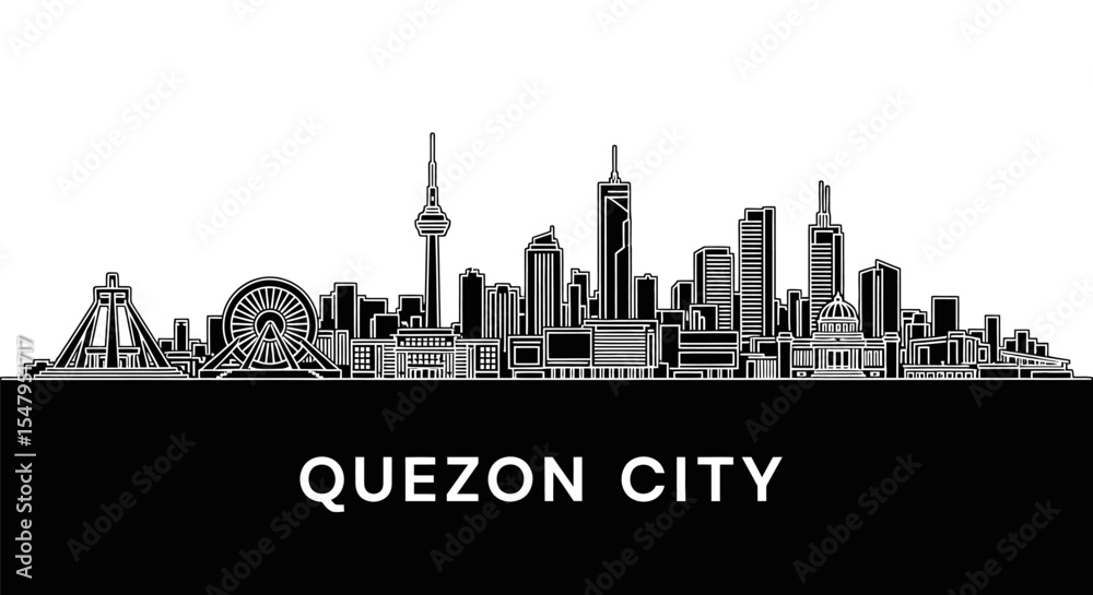Fototapeta premium Quezon City Skyline Philippines Vector.