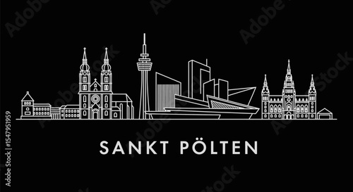 Sankt Plten Austria Skyline Line Art Minimal.