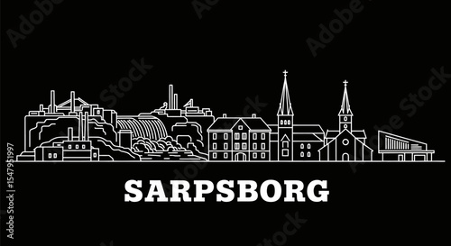 Sarpsborg City Skyline with Norway, Black, and Vector.