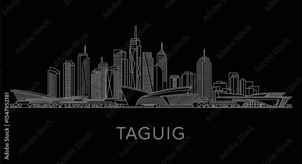 Fototapeta premium Taguig Skyline with Philippines Minimalist Vector.