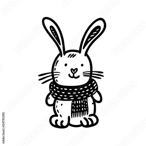 An Adorable and Cute Cartoon Rabbit Wearing a Scarf for Creative Winter and Spring Designs