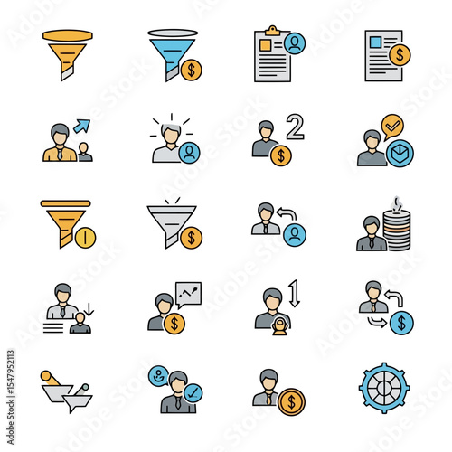 Business icons set about management and sales
